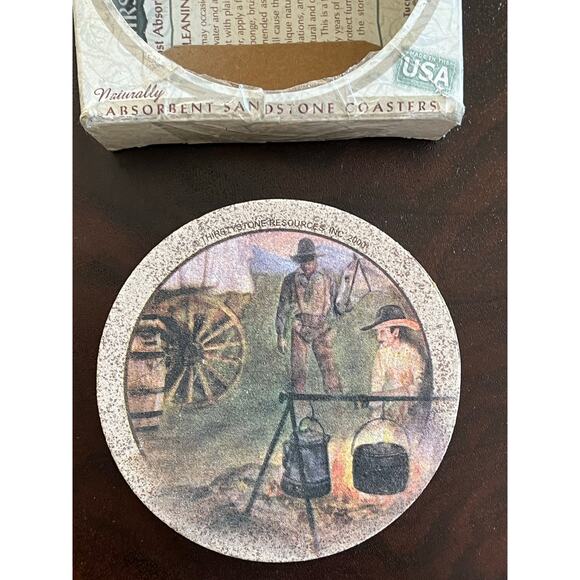 Thirstystone Western Country Cowboy Sandstone Coasters Set 4 New In Box Vintage - Picture 12 of 12